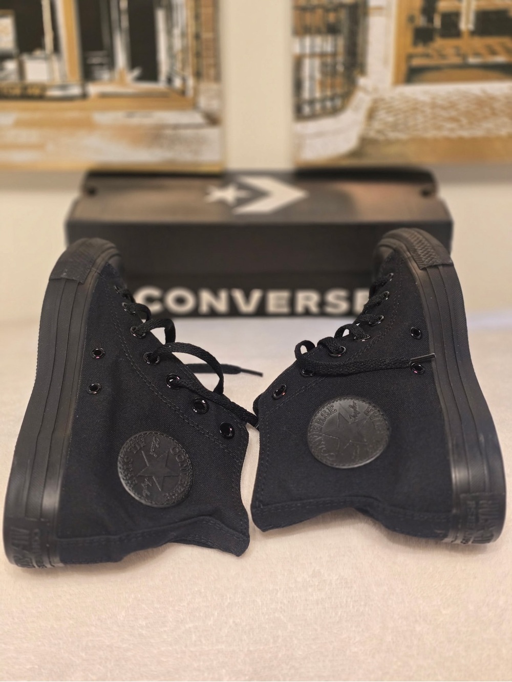 All-Black High Top Canvas Sneakers Monochrome Mens 5.5 Women’s 7.5 NIB - Picture 6 of 6